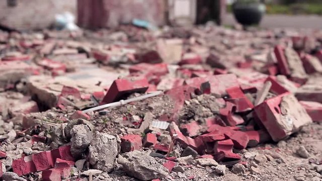 brick rubble of a demolished house in Doel Belgium