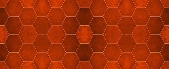 Fire red modern tile mirror made of hexagon tiles texture background banner panorama	