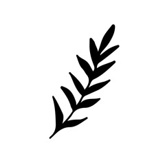 Branch with leaves black silhouette on a white background. Stock vector illustration