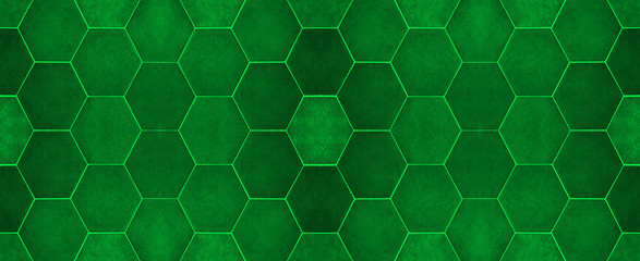 Green modern tile mirror made of hexagonl tiles texture background banner panorama	