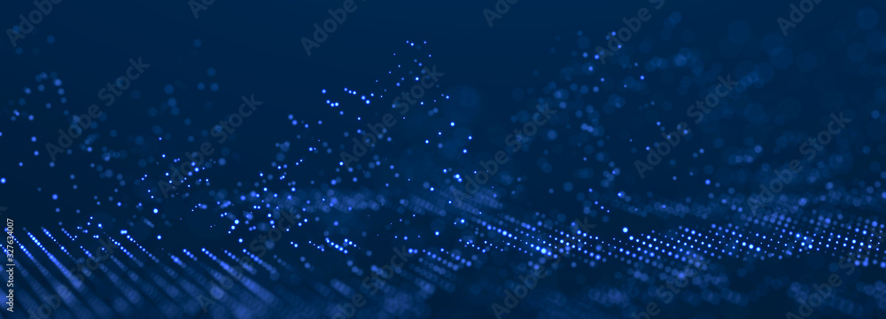 Leinwandbilder Dynamic wave of glowing particles. Digital technology background. 3d rendering.