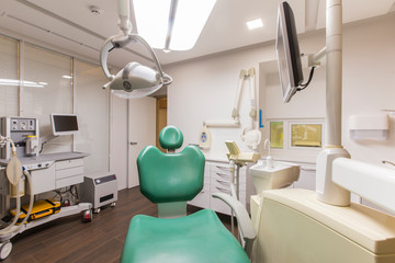 Modern Dental Clinic, Dentist chair and other medical accessories