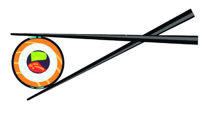 SUSHI AND ROLLS ON A WHITE BACKGROUND