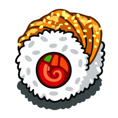 SUSHI AND ROLLS ON A WHITE BACKGROUND