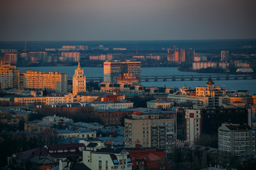 Aerial view of Voronezh downtown in the evening, close up