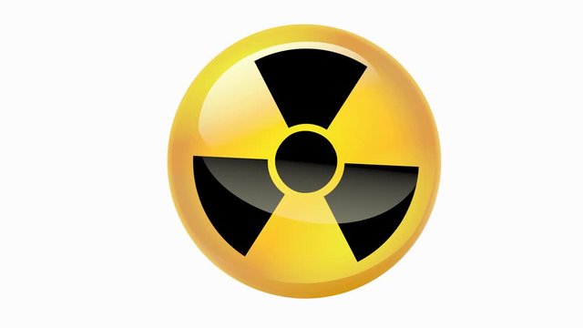 Boule de cristal avec le symbole radioactif tournant (d&eacute;tour&eacute; sur fond blanc, avec transparence et couche alpha)
