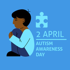 A square vector image with a child figure for the autism awareness day. A template for a medicine flyer poster card design 