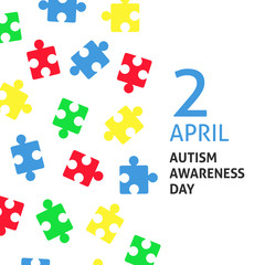 A square vector image with  puzzle elements for the autism awareness day. A template for a medicine flyer poster card design 