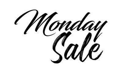 Monday Sale Postcard. Ink illustration. Modern brush calligraphy. Isolated on white background.