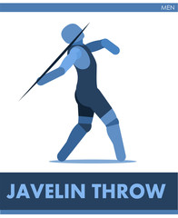 Javelin throw pictogram. Man competes in javelin-throwing. Icon of sportsman track and field. Men or boys athletics. Run. International male summer sports. Symbolic image is one of a series.  Vector