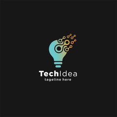 Modern Tech Bulb logo designs concept, Pixel Technology Bulb Idea logo template,  Idea logo design inspiration