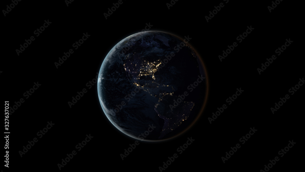 Wall mural planet earth at night (also known as black marble) centered on the north and south american continen