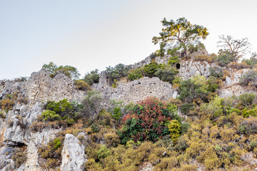 Ruins on Likya Yolu way in Turkey, autumn hiking