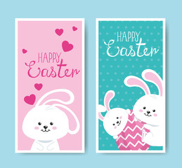 set of happy easter cards with cute decoration vector illustration design