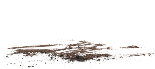 Dirt, soil pile isolated on white background, side view