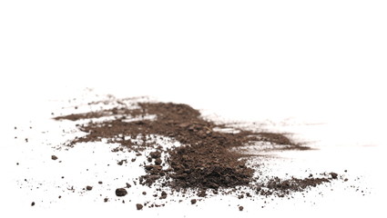 Dirt, soil pile isolated on white background, side view