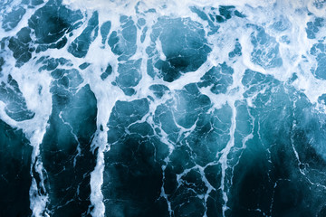 Crashing Waves of sea and Aerial view to ocean wave. Blue water background.