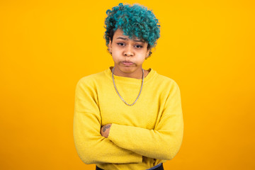 young african american girl or woman isolated on color background