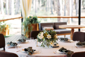 Outdoor festive banquet with flower decor