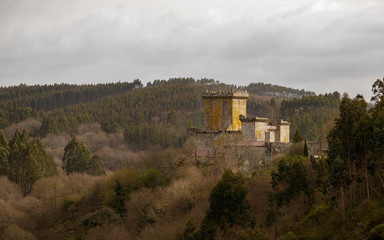 Fototapeta na wymiar West side of the medieval Castelo De Pambre in Galicia Spain