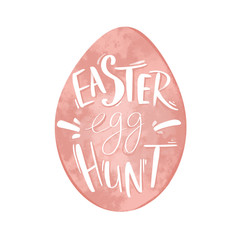 Pastel pink egg with handwritten inscription easter egg hunt cute digital art. Print for banners, cards, invitations, posters, advertising, web, wrapping paper and boxes.