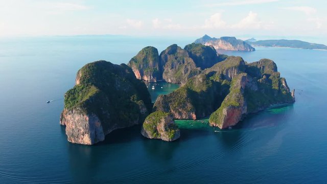 Aerial view to Maya bay in Koh Phi Phi Lee island, Thailand