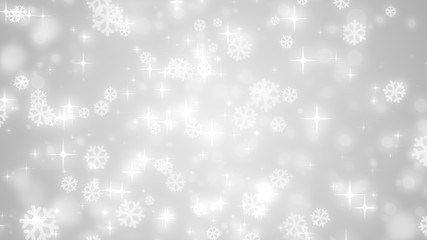 Christmas white snowflake with snow fall on winter gray background.