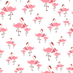 Mommy and baby flamingo pattern for kids. Seamless fabric print.Cute animals. - illustration