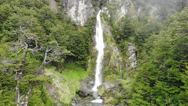 Going up with the stream of La Nutria waterfall. Patagonia. Chile