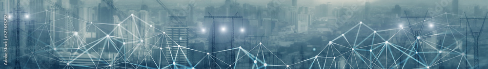 Poster abstract business network connection concept. hong kong panorama.