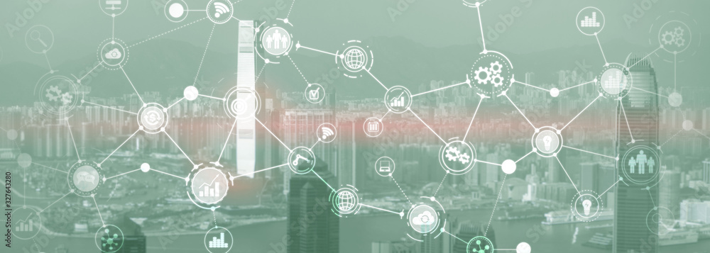 Poster business organizational structure innovation automation technology panoramic website header backgrou
