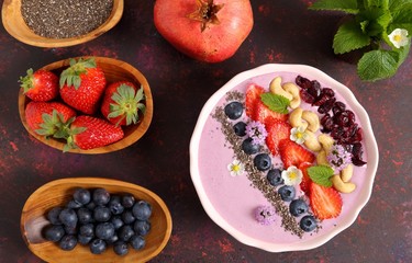 Blueberry strawberry smoothie bowl.
