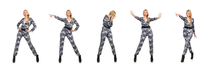 Woman soldier isolated on white