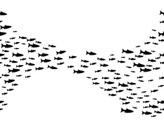 Black school of fish swimming vector illustration