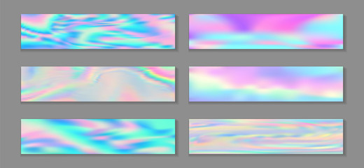 Holographic creative banner horizontal fluid gradient mermaid backgrounds vector collection. 