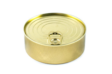 gold round tin can on white background isolated