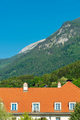 Fototapeta na wymiar Top view to red roofs in Innsbruck old city, Austria.