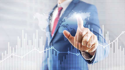 Business finance growth graph chart analysing diagram trading and forex exchange concept double...