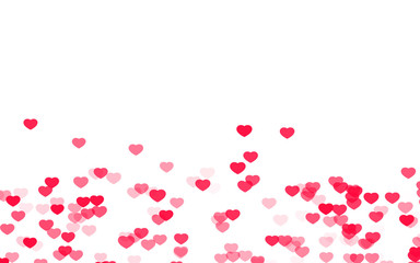 Valentine day pink red hearts on white background.