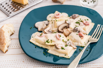chicken and vegetable panzottis with caruso sauce