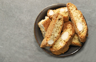 Cantuccini cookies in a bowl.  Delicious almond cookies.