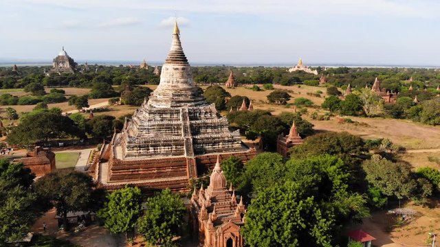 Aerial view of Shwesandaw Pagoda at a sunny day, Bagan, Myanmar
