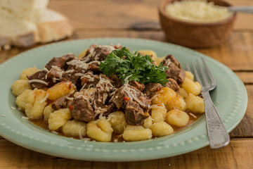 potato gnocchi with goulash ready to eat