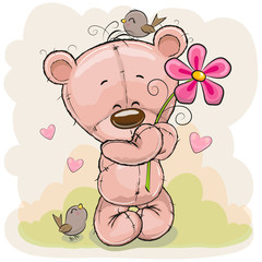 Cartoon Teddy Bear with flower