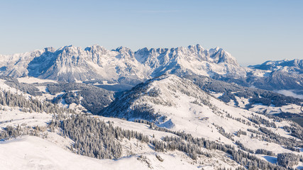 Snow Montains in Tyrol, Austria. Wilder Kaiser, Kaisergebirge Mountain View in Winter