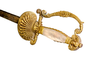 French epee of the 19th century decorated with mother of pearl , white background