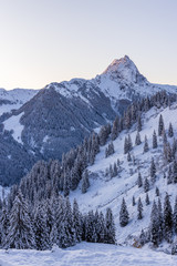 Winter in the Austrian Alps, View of Grosser Rettenstein Mountain in the morning light of a winterday