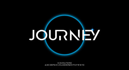 Journey, an abstract technology science alphabet font. digital space typography vector illustration design