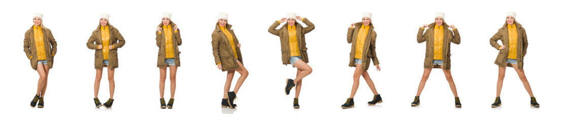 Pretty woman in jeans shorts isolated on white