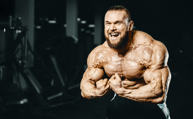 Obraz na płótnie Canvas Bodybuilder athletic man workout muscles exercise.